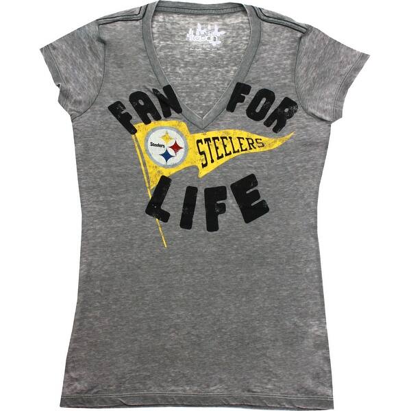 Shop Pittsburgh Steelers Women S Gray Fan For Life V Neck T Shirt
