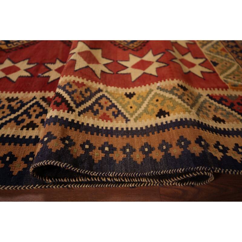 Kilim Qashqai Persian Vintage Area Rug Flatweave Wool Carpet - 5'9" X 8'1"