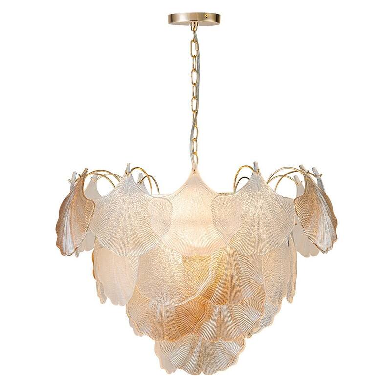 Classic 10-Light Colored Glass Gold Ginkgo Round Chandelier - 22in