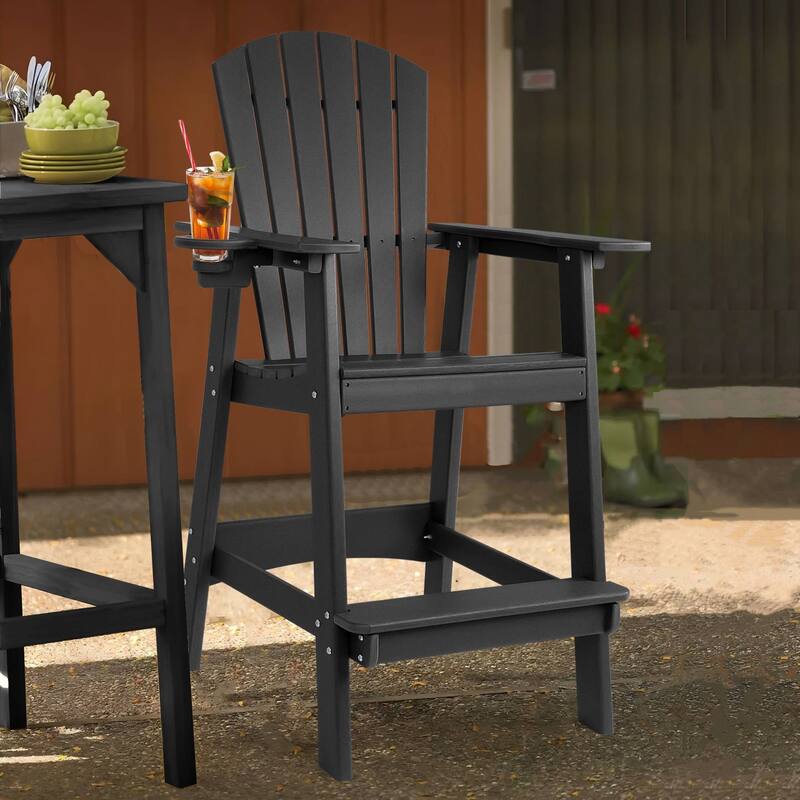 Vrakae Tall Adirondack Bar Stool Chair with Cup Holder