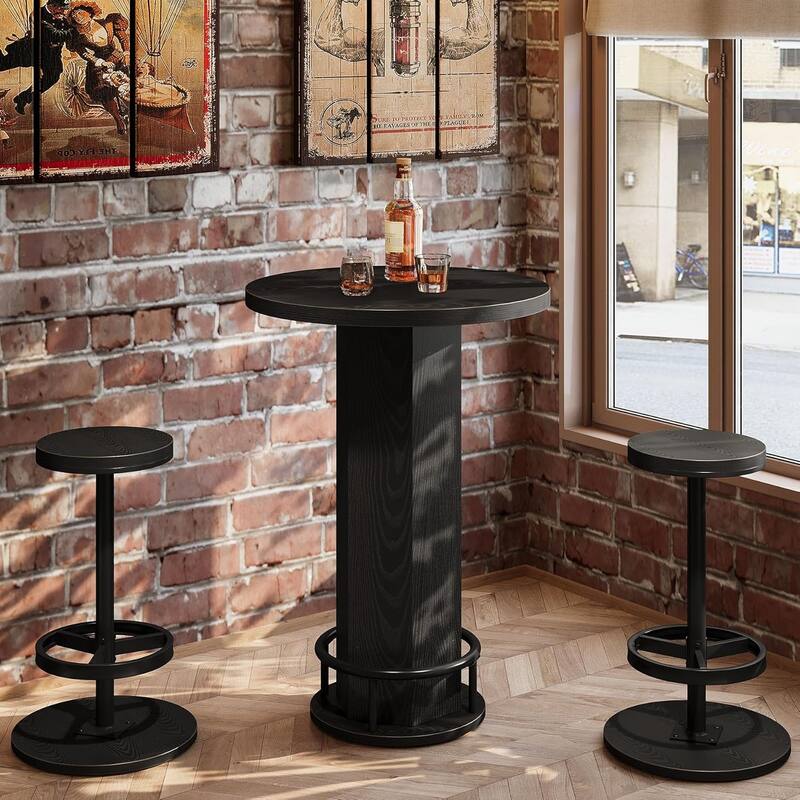 3-Piece Dining Table Set, Small Round Kitchen Table with 2 Chairs for Small Space, Apartment, Bistro - Black