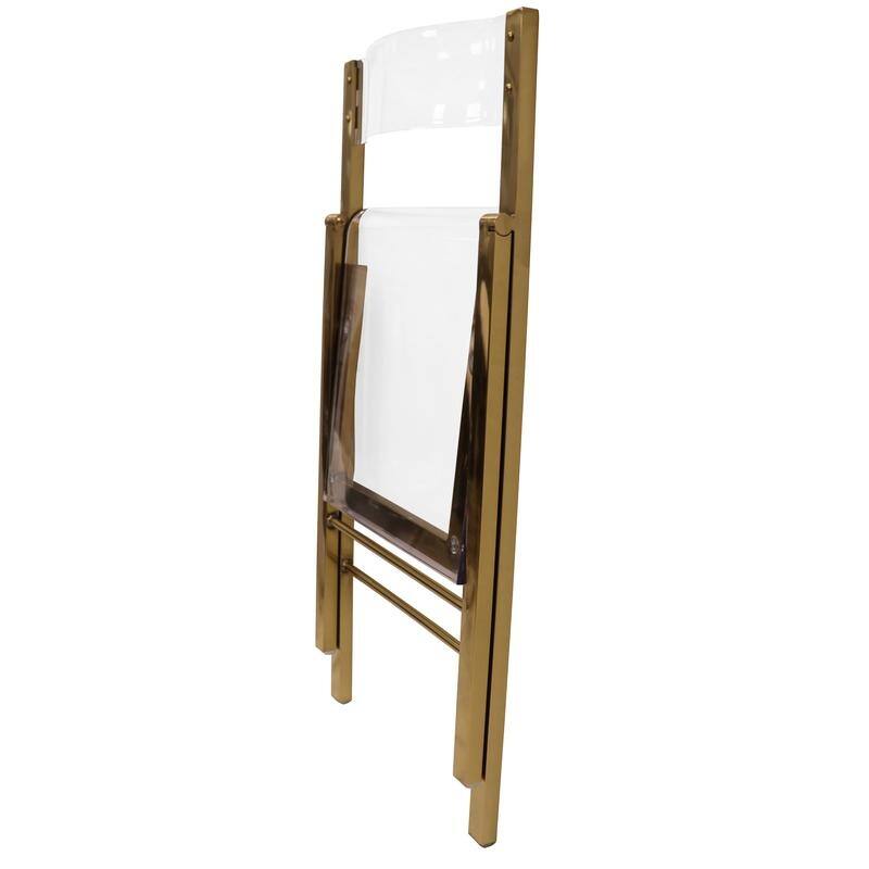 Menno Modern Acrylic Folding Dining Chair in Stainless Steel Frame with Rubber Pads, Brushed Finish, Fully Assembled (Set of 2)