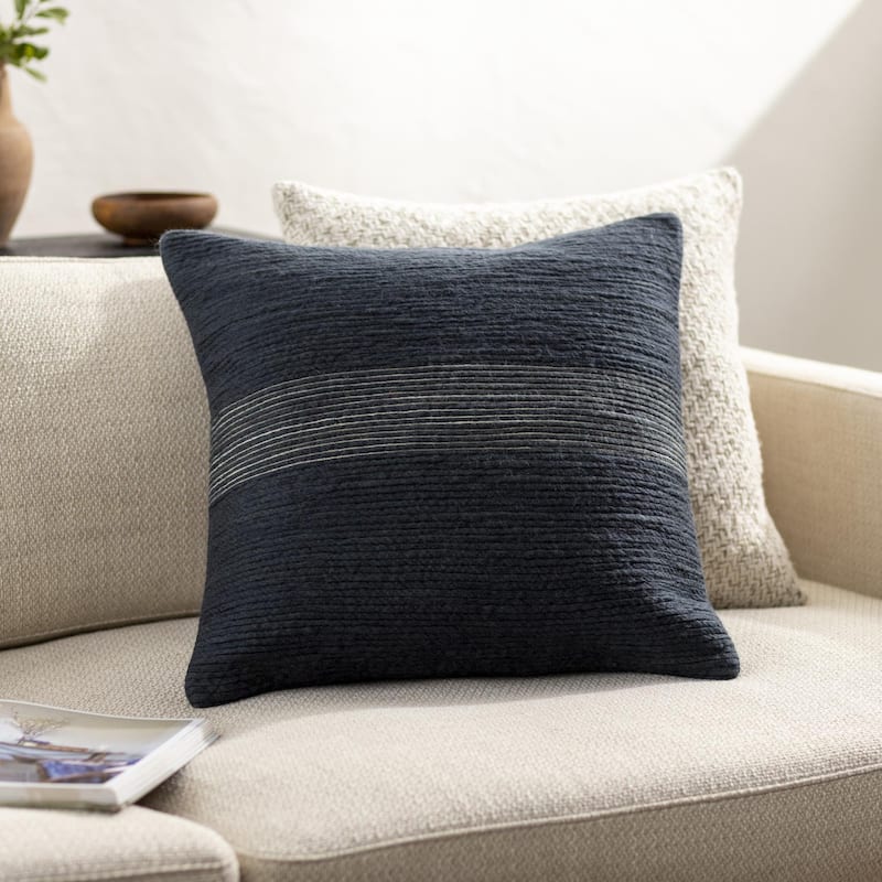 Artistic Weavers Kniffin Hand Embroidered Woven Throw Pillow - 18x18 Down Insert - Onyx/Black