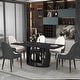 preview thumbnail 1 of 39, Cuve Edge Rectangle Dining Table Kitchen Table, Slate Table Top With Blakc Metal Pedestal Black - 70.86"