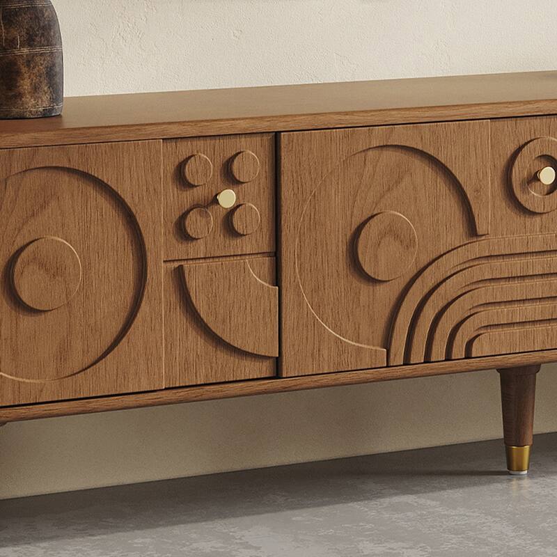 78.74" Mid-Century Modern TV Stands, Wood Media Console with Cabinets, Tall-Cast Legs