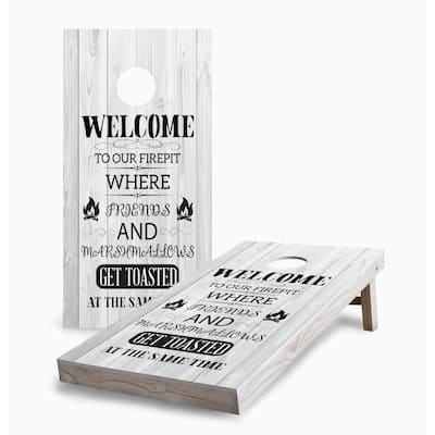 Campfire with Friends Corn Hole Board Set w Case & Lights