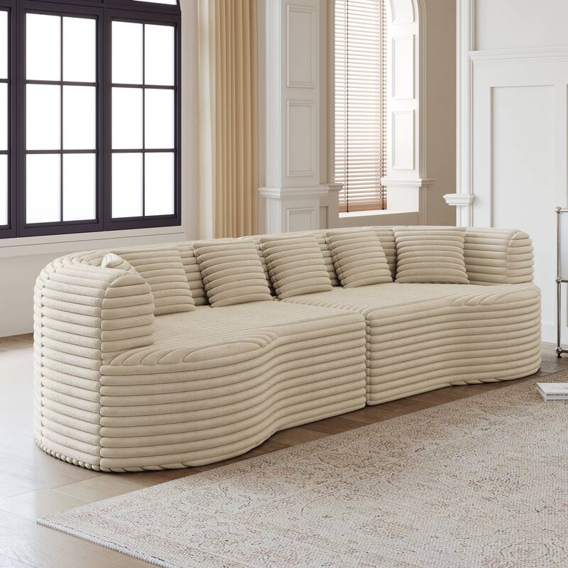 Oversized Modular Curved Sectional Sofa, Comfy Corduroy Upholstered Boneless Cloud Sofa, Memory Foam Floor Sofa with 6 Pillows