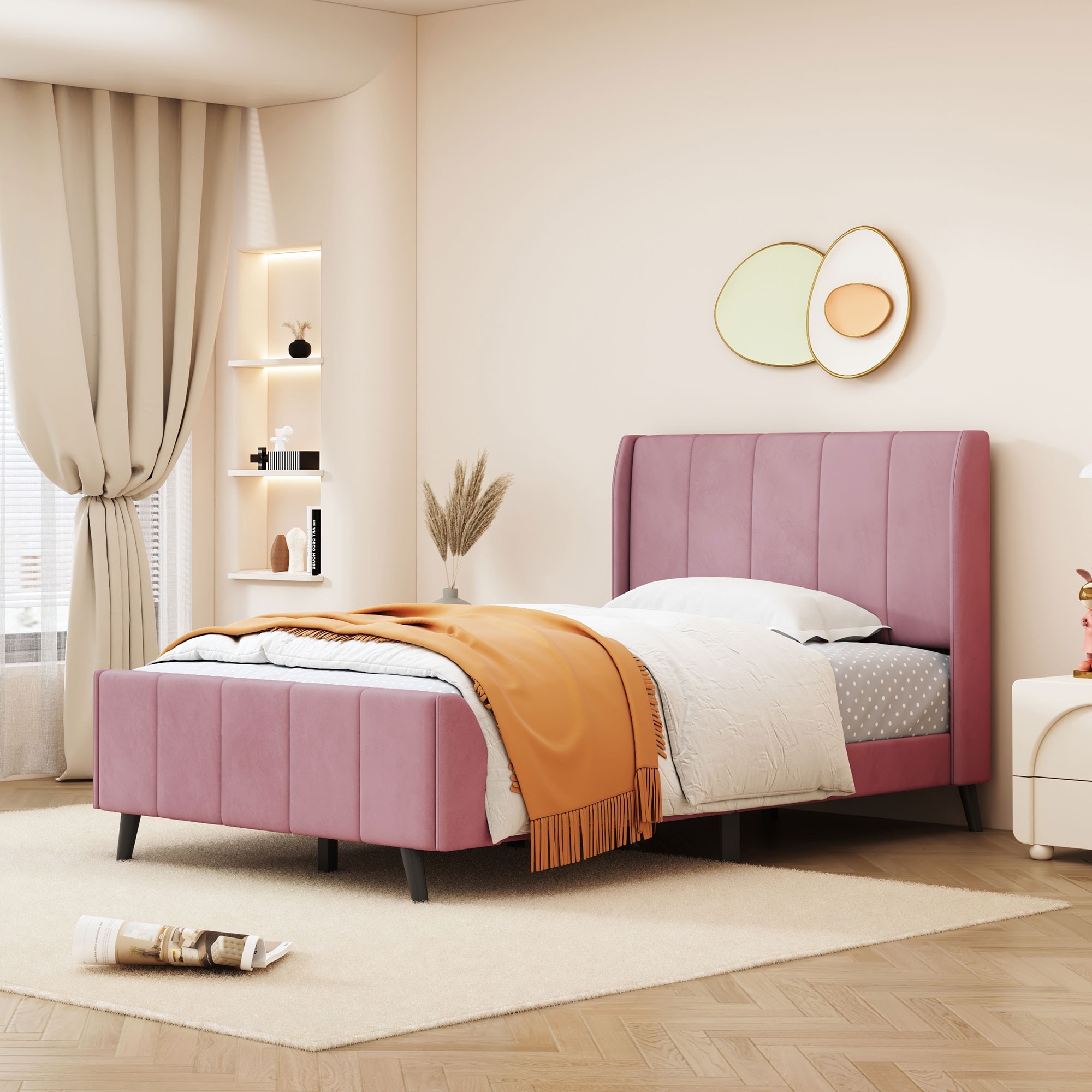 Twin Size Upholstered Platform Bed for bedroom, Velvet