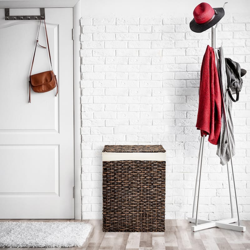Seville Classics Lidded Foldable Portable Rectangular Laundry Hamper Basket with Washable Liner