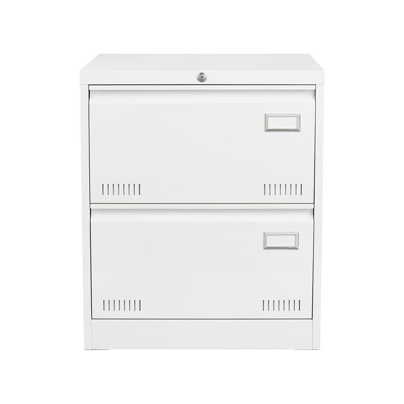 Anmytek White 2 Drawer Locking File Cabinet with File Bars Home Office Storage Metal