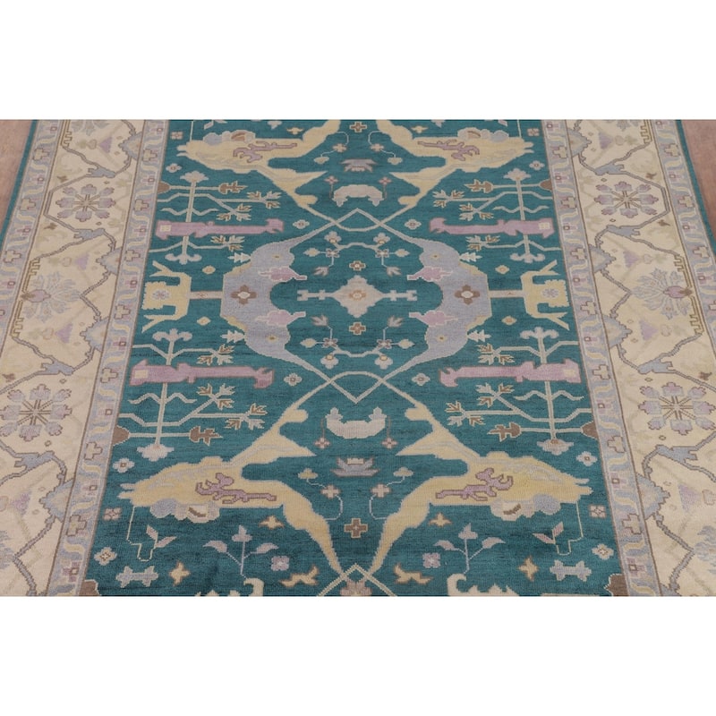 Teal Oushak Indian Area Rug Hand-Knotted Wool Carpet - 9'1" x 12'0"