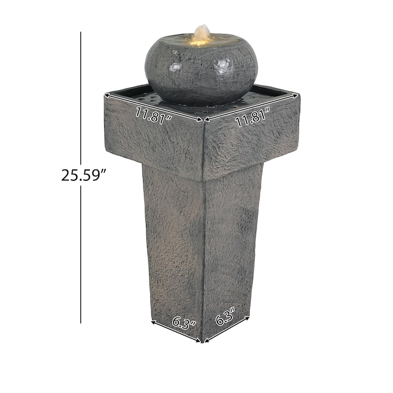 25.59"H Minimalist Concrete Column Fountain-LED-Lit Modern Outdoor Oasis, Durable Landscape Feature for Patio, Porch