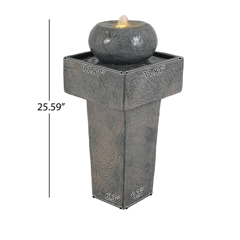 Christopher Knight Home - Aveline 25.59"H Minimalist Concrete Column Fountain LED-Lit Modern Outdoor Oasis