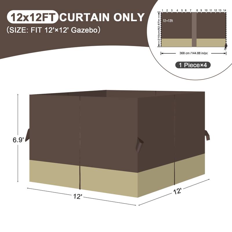 Aoodor Gazebo Curtain Replacement-Universal 4-Panel Sidewalls, Curtain Only