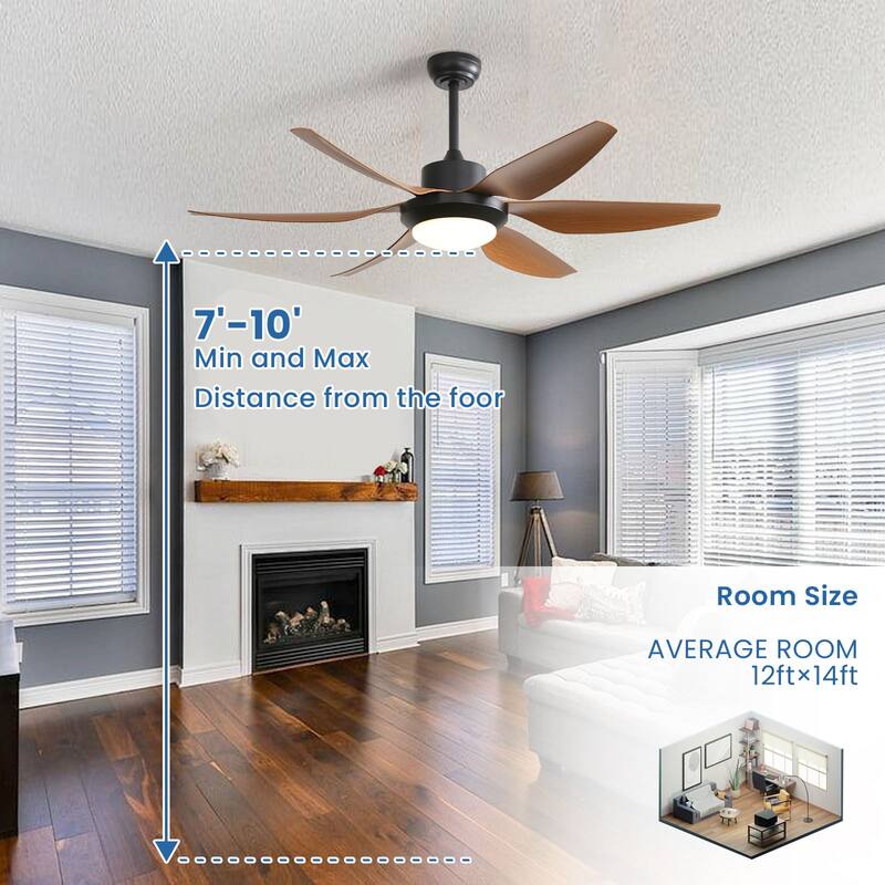 54-inch Indoor Modern Ceiling Fan with Light and Remote, LED Dimmable, 6 ABS Blades