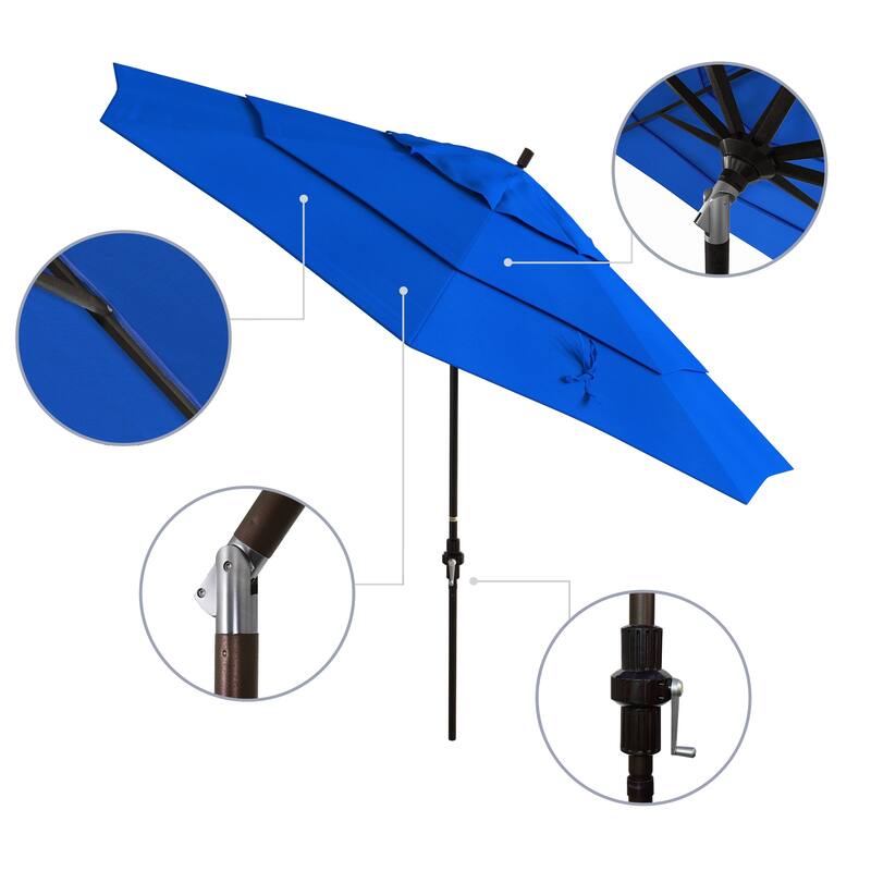 California Umbrella 11' Rd Golden State Series Patio Umbrella Bronze Aluminum Frame Crank Lift Collar Tilt Sunbrella