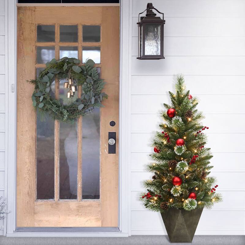 Puleo International 4' Pre-Lit Potted Artificial Adorned Christmas Tree