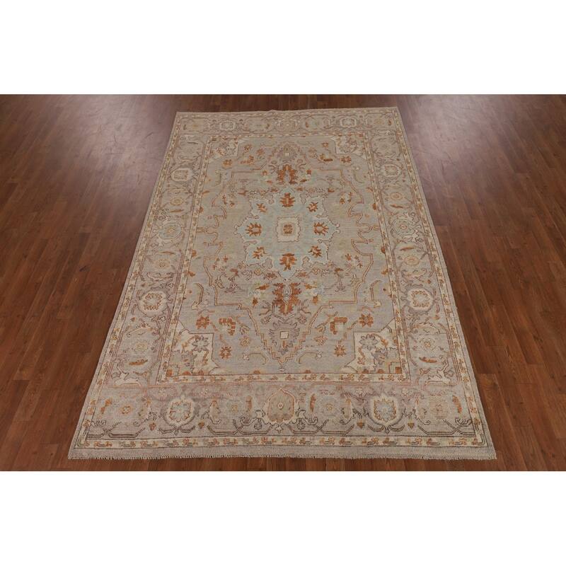 Vegetable Dye Oushak Turkish Area Rug Handmade Oriental Wool Carpet - 6'0"x 9'0"