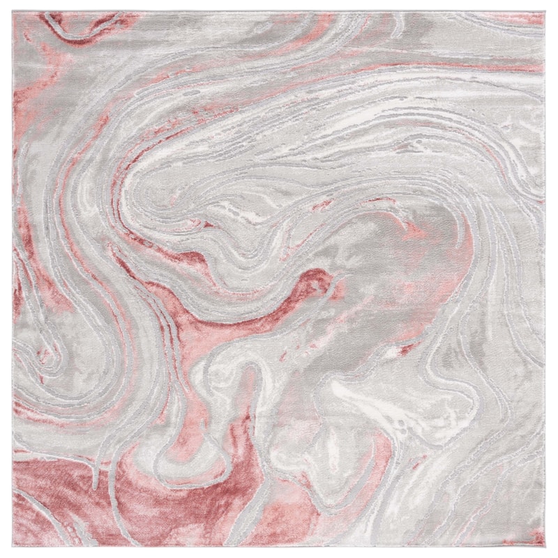 SAFAVIEH Meadow Gundela Modern Abstract Rug - 6'7" x  6'7" - Light Grey/Pink - Square