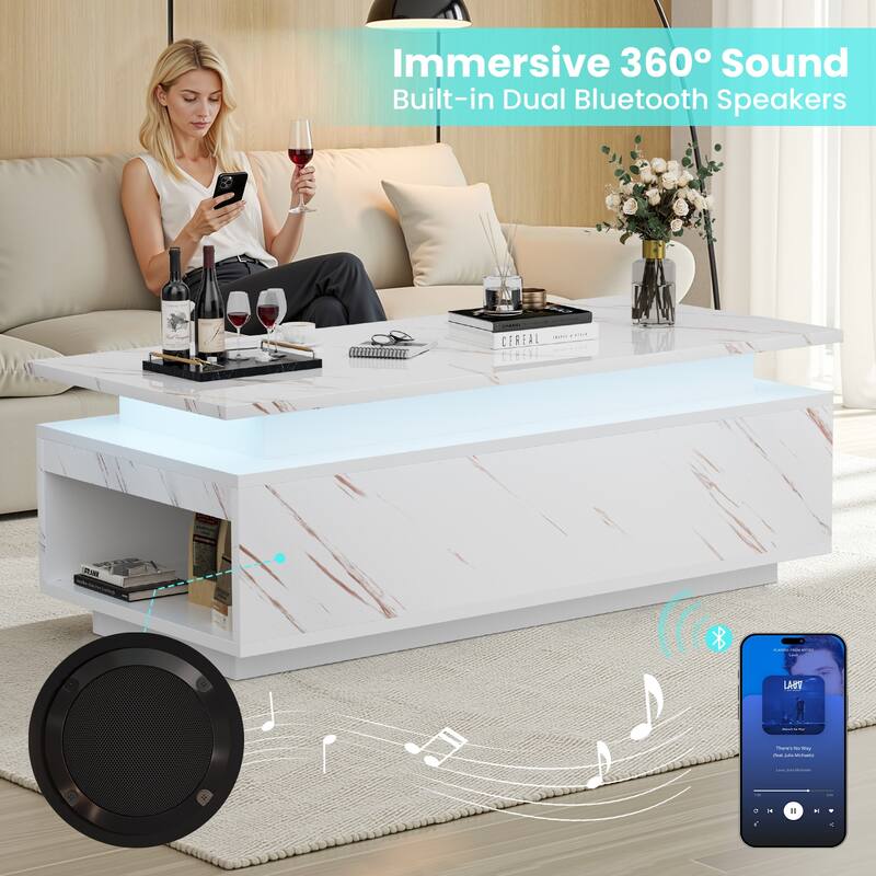 Pocassy 47.2 Inches Living Room Tables with Wireless Charging and Speaker
