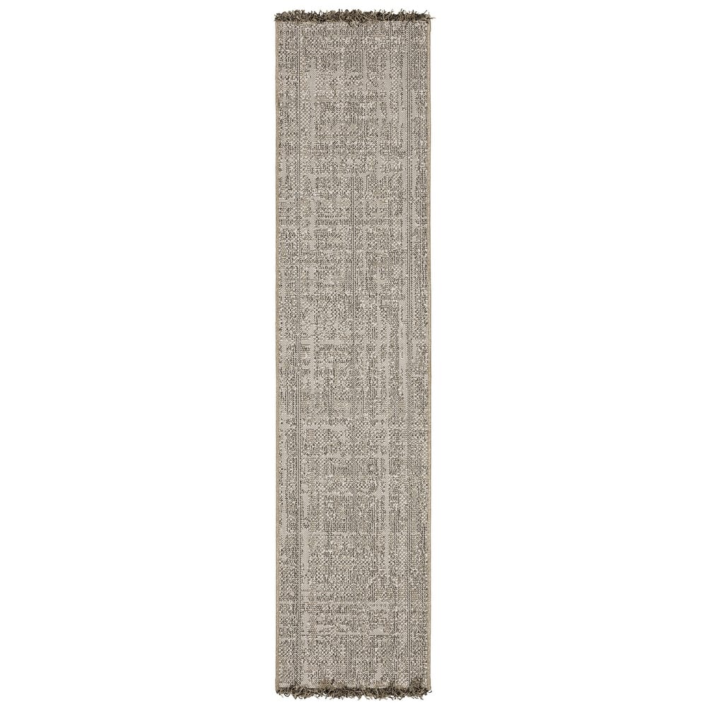 Style Haven Grayton Faded Textures Beige/ Black Indoor-Outdoor Fringe Edge Rug