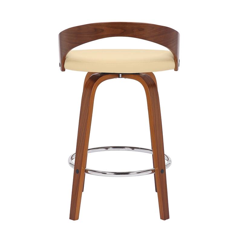 Faux Leather Swivel Counter Height Bar Chair with Wood Frame and Footrest
