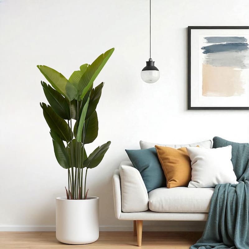 Artificial Bird of Paradise Plant, 5.2ft Tall Faux Tropical Palm Tree in Pot for Indoor or Outdoor Home, 2pcs/set