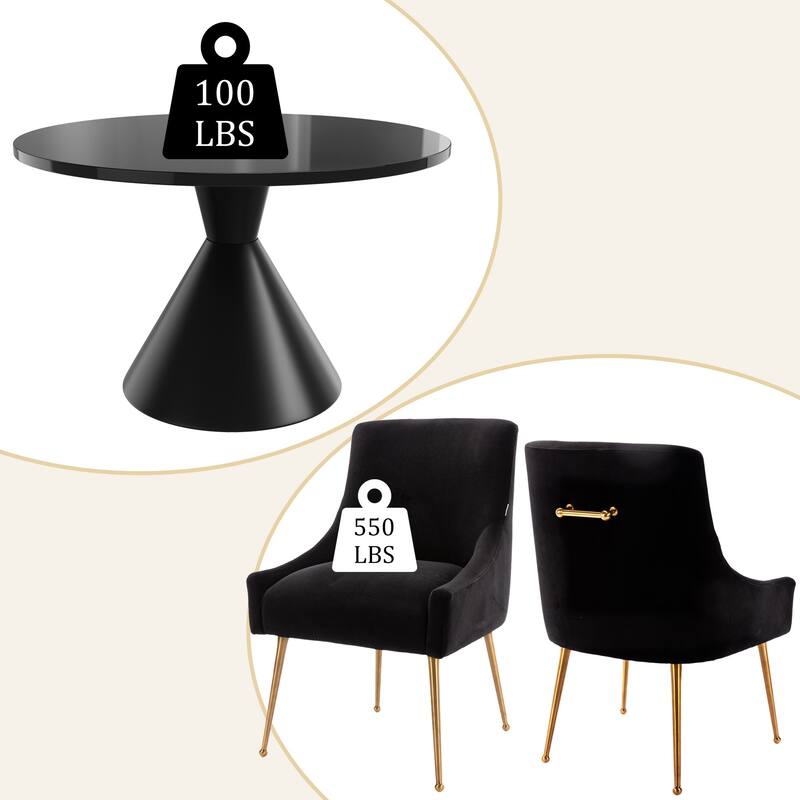 48" Light Luxury Black High Gloss Large Countertop Dining Table with Velvet Dining Chair Set