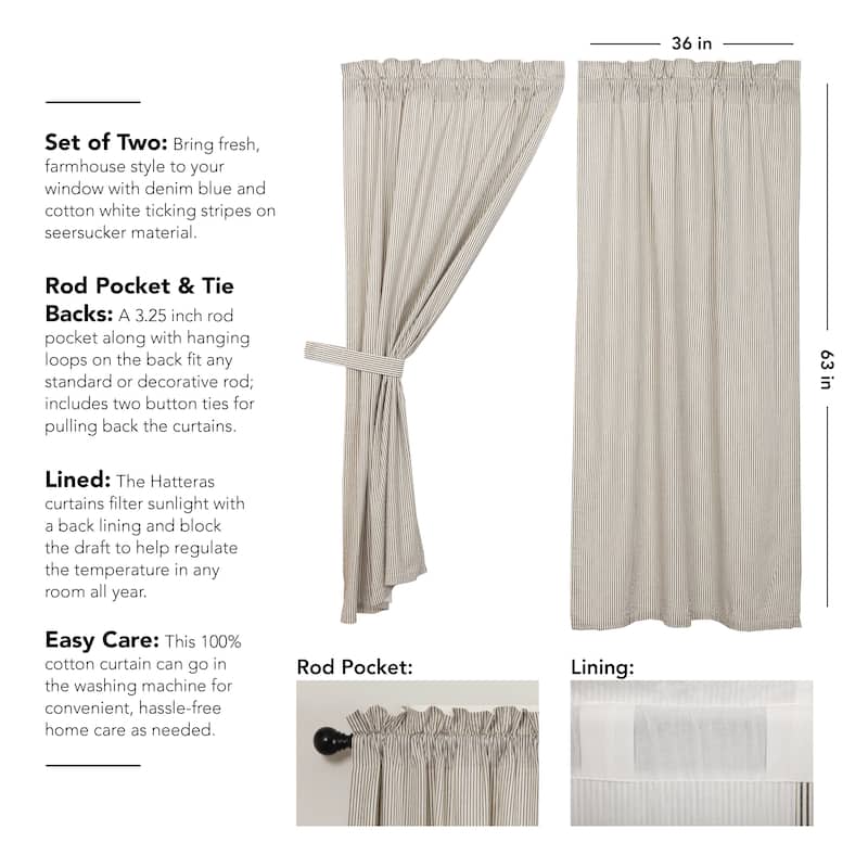 Hatteras Blue Ticking Stripe Short Panel Set of 2 63x36 - Short Panel 63x36