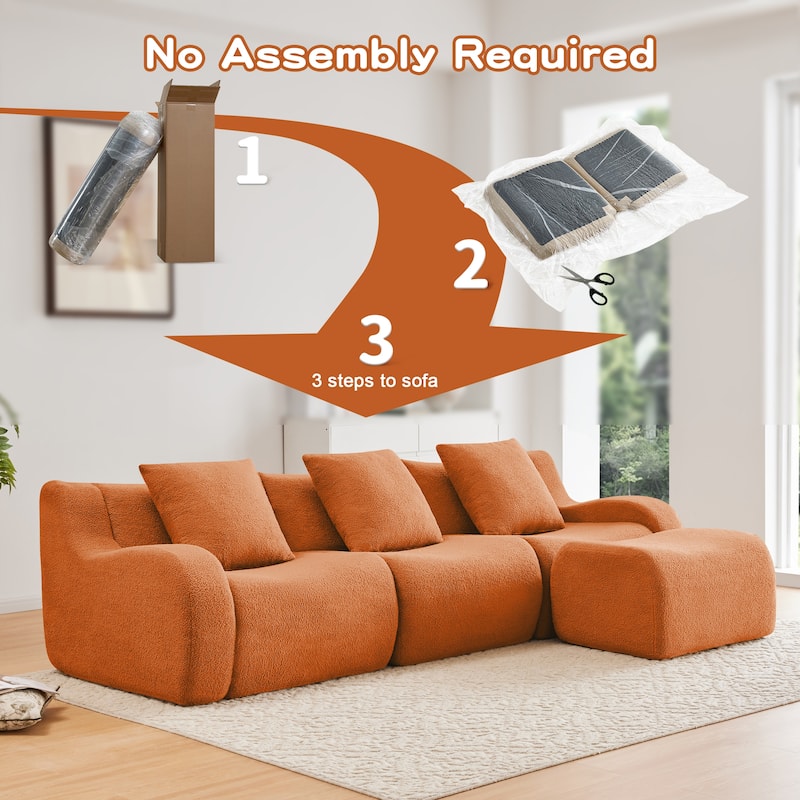 GDF Studio - Fairford 3-Seat Modular Sofa With Curved Armrests & Non-Slip Base