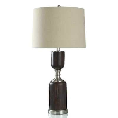 Wood Bridge Silver Table Lamp - Mid-Century Modern Design With Faux Wood Finish