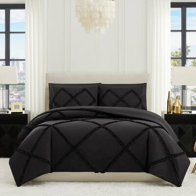 Juicy Couture Diamond Ruffle Reversible Comforter Set, Black