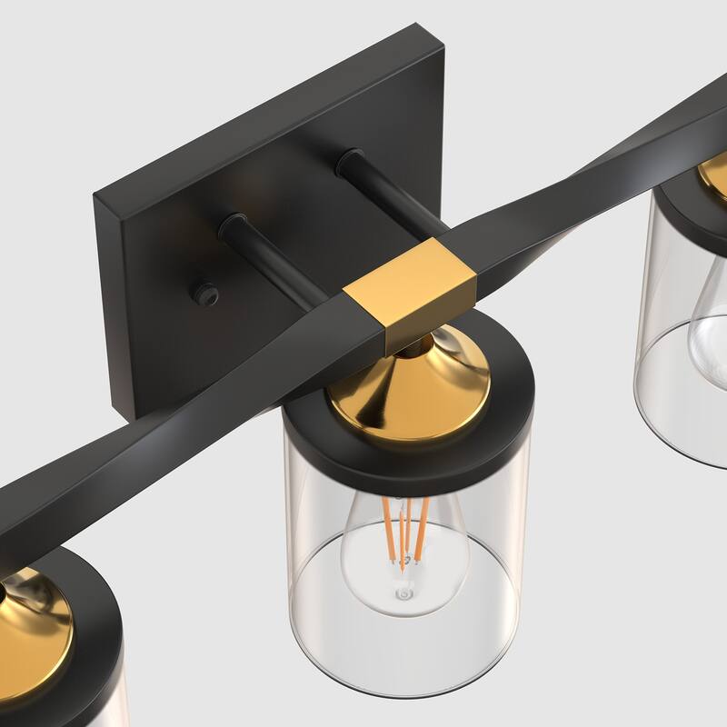 YANSUN 3-Head Industrial Vanity Light with Black Gold Finish and Clear Glass Shade - Modern Retro Style