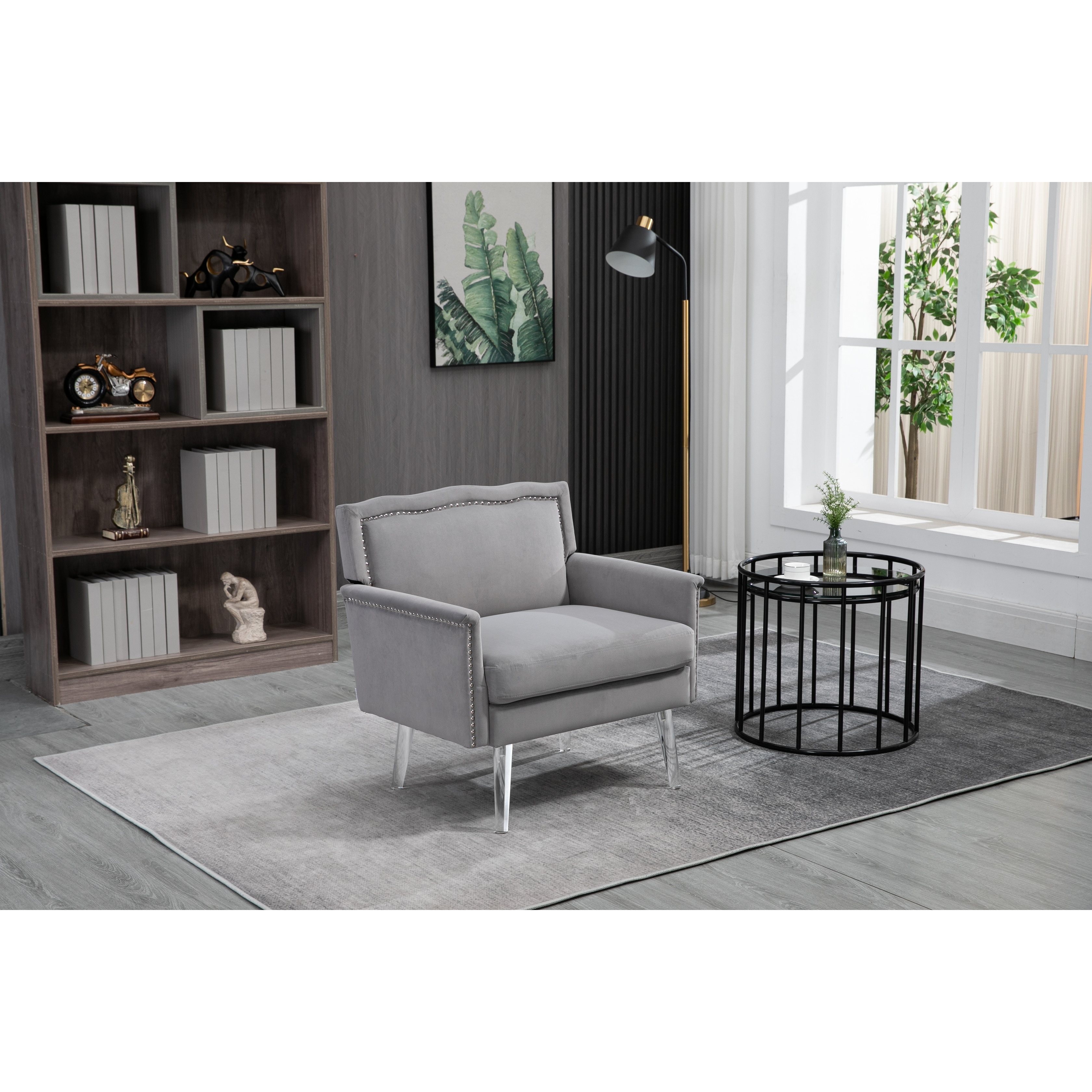 RASOO Velvet Single Person Armchair with Acrylic Legs, Equipped with Thickened Cushions and Comfortable Backrest