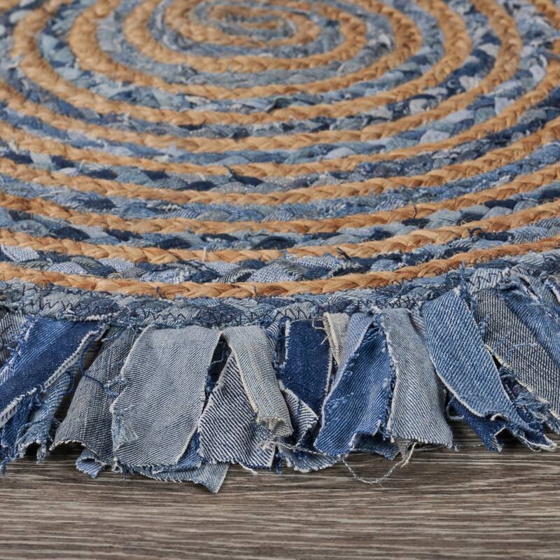 Sevita Organic Jute Braided Area Rug, Denim Blue and Natural