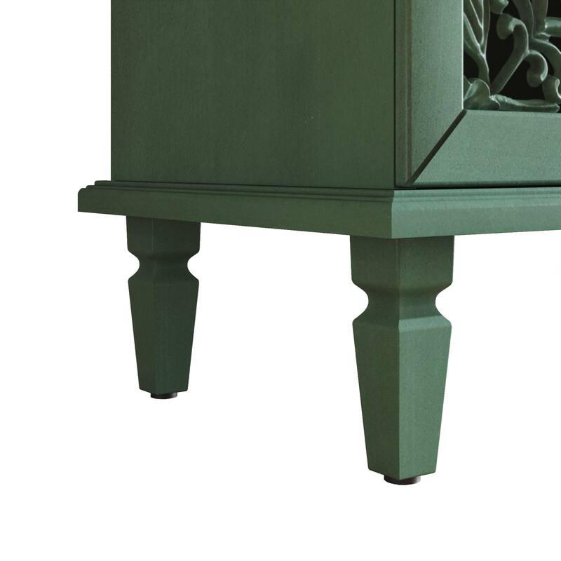Buffet Cabinet with Floral Carvings with Solid Wood Legs&Antique Brass Handles&Adjustable Shelves,