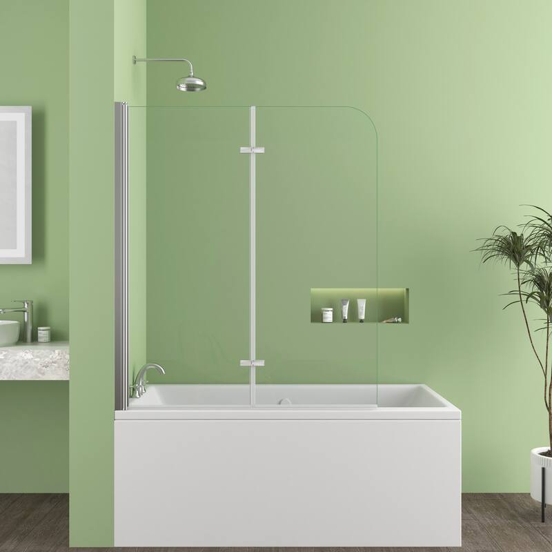 39 in. W x 55 in. H Pivot Tub Door in Matte Black with Clear Tempered Glass - 47"X55" - Silver