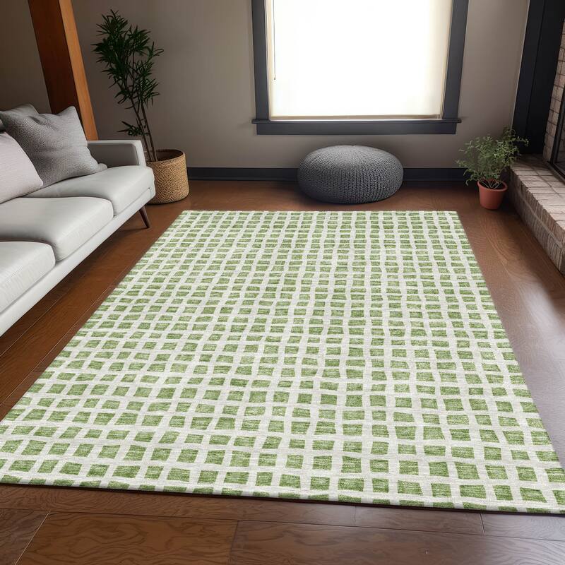 Machine Washable Indoor/ Outdoor Chantille Squares Rug