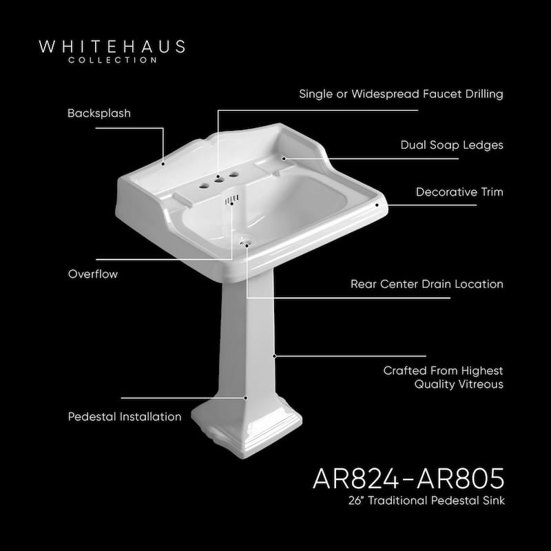Whitehaus AR824-AR805-1H Isabella 26" Rectangular Vitreous China