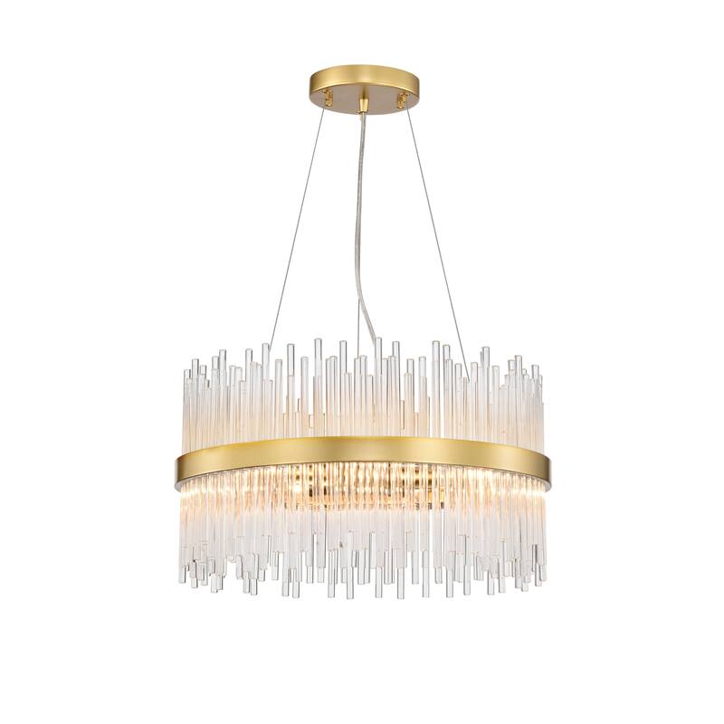 Casandra 5-light Modern Gold Drum Chandelier with Clear Glass Bars