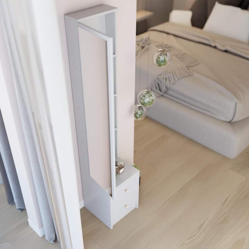 63" H Full Body Dressing Mirror Cabinet with Multi-Layer Storage, Standalone or Vanity Companion