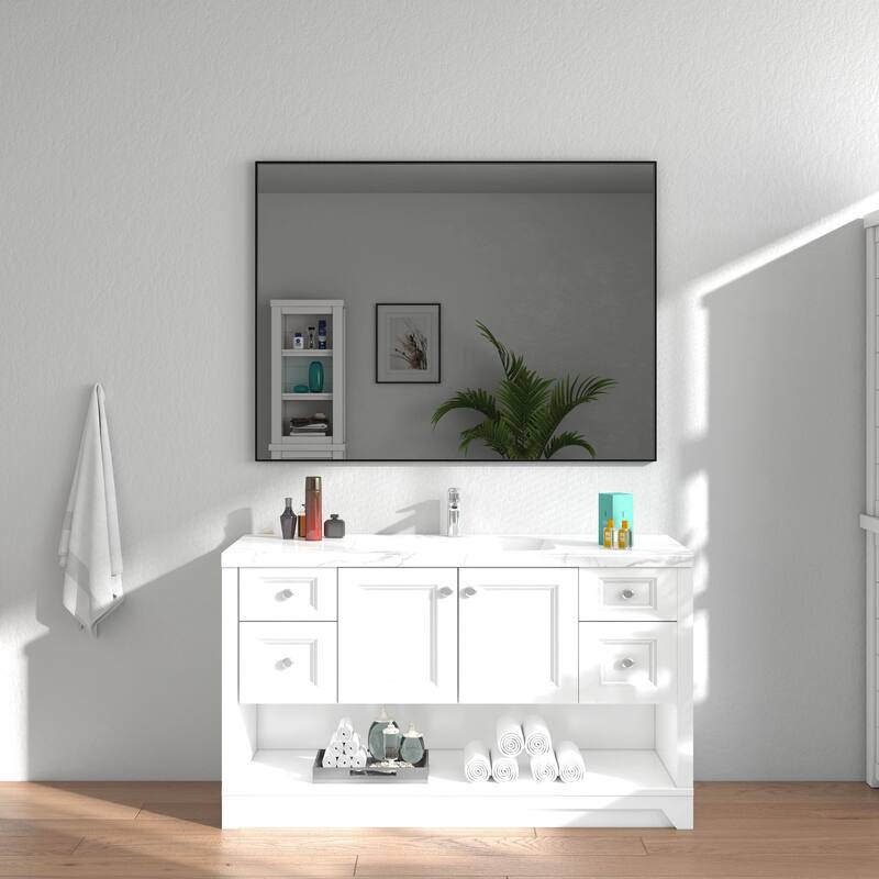 Organnice Rectangular Mirror Modern Black Frame Bathroom Vanity Mirror Clean Glass