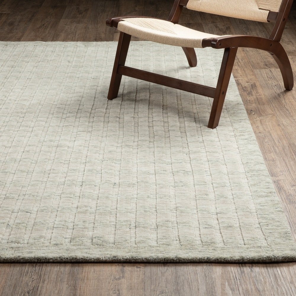 Thalia Scandinavian Textured Stripes Beige/ Sage PET Yarn Area Rug