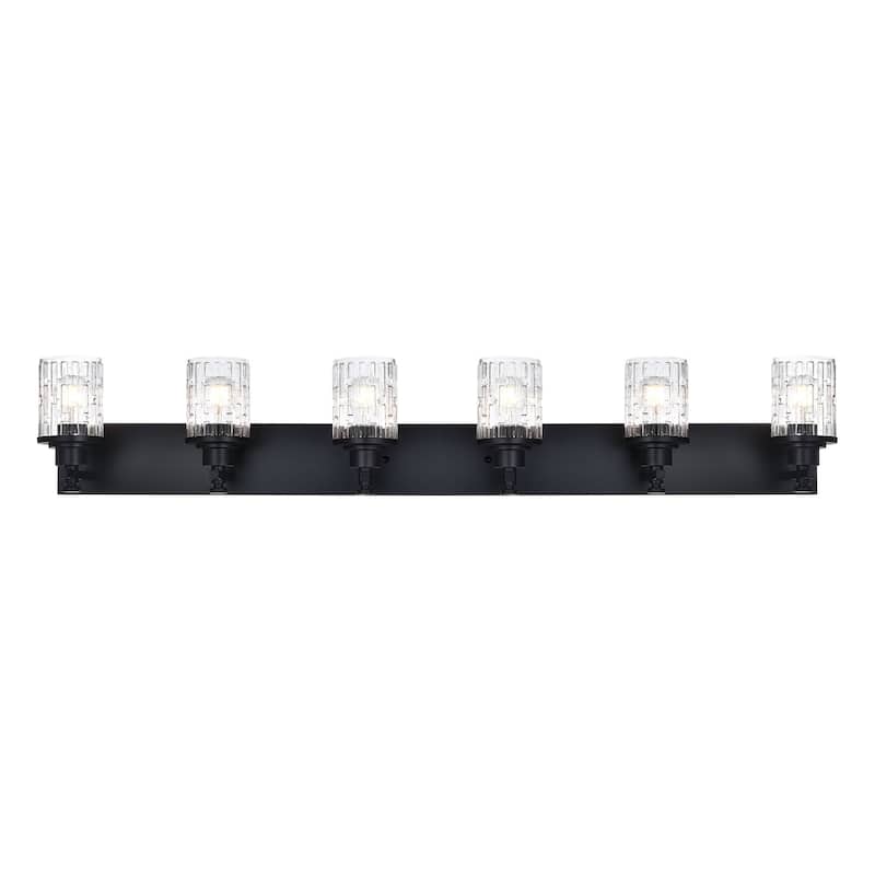 5-Light Bathroom Lighting, Modern Black Vanity Light Fixture Over Mirror, Industrial Fixture with Clear Grid Glass - Black
