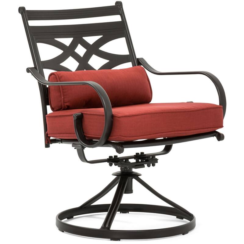 Hanover Montclair 11-Piece Dining Set in Chili Red with 10 Swivel Rockers and a 60-In. x 84-In. Table