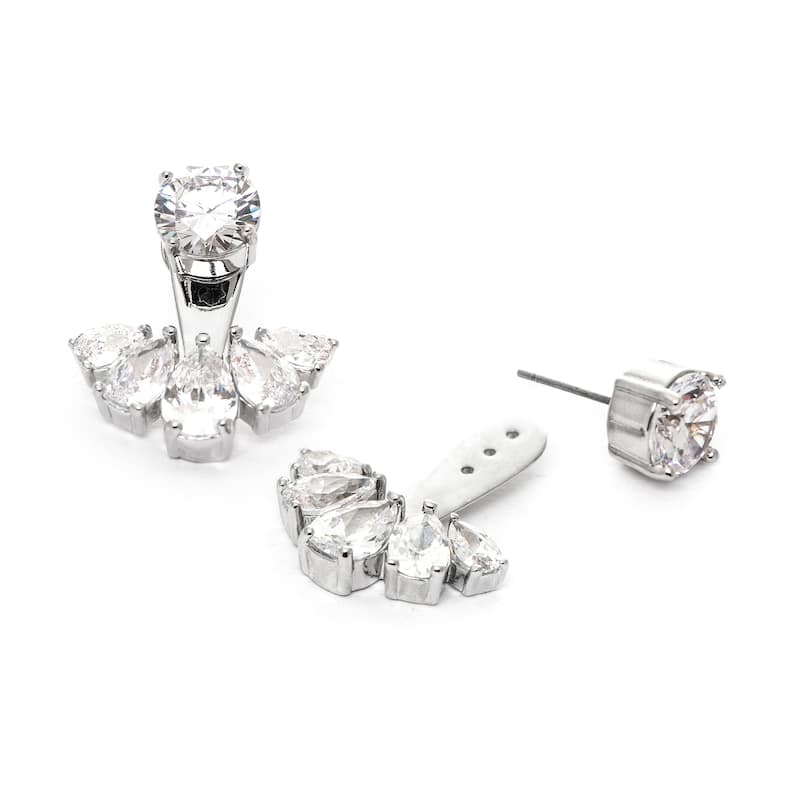 White Rhodium Cubic Zirconia Front-Back Earrings - .75"