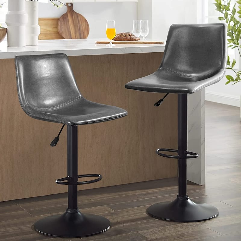 Bossin Adjustable Swivel Bar Stools with Backs – Counter Height - Set of 2 - Grey
