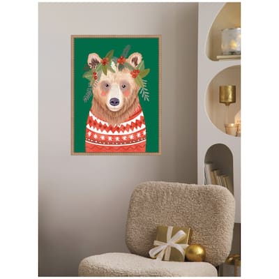 Kate and Laurel Sylvie Beaded Christmas Bear Framed Canvas by Mia Charro