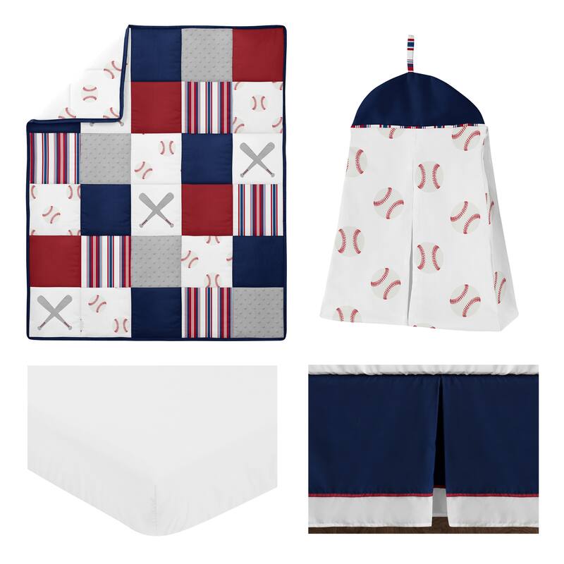 Sweet Jojo Designs Red, White and Blue Baseball Patch Sports Collection Boy 4-piece Crib Bedding Set