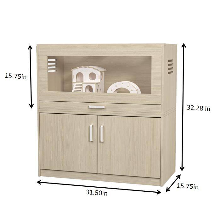 Roomfitters Wooden Hamster Cage with Storage Cabinet, Guinea Pig Hutch with Bridge and Acrylic Panels, X-Large Rat Cage